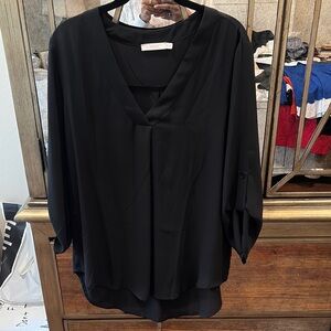 Lush Black 3/4 Sleeve Blouse with Mandarin Collar